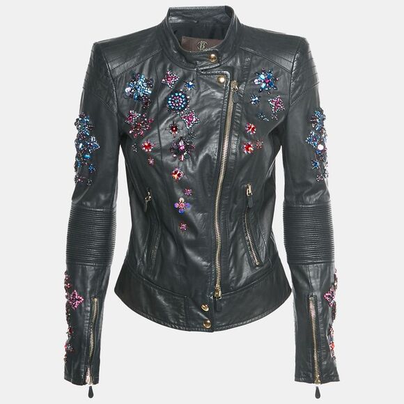 Roberto Cavalli Jackets & Blazers - Roberto Cavalli Black Leather Embellished Biker Jacket S